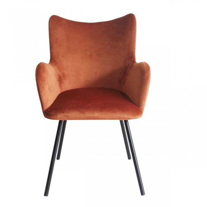 Rust Curvy Velvet And Black Modern Dining Chair - Orange