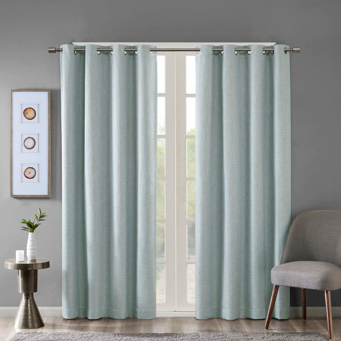 Maya - Printed Heathered Blackout Grommet Top Curtain Panel - Aqua