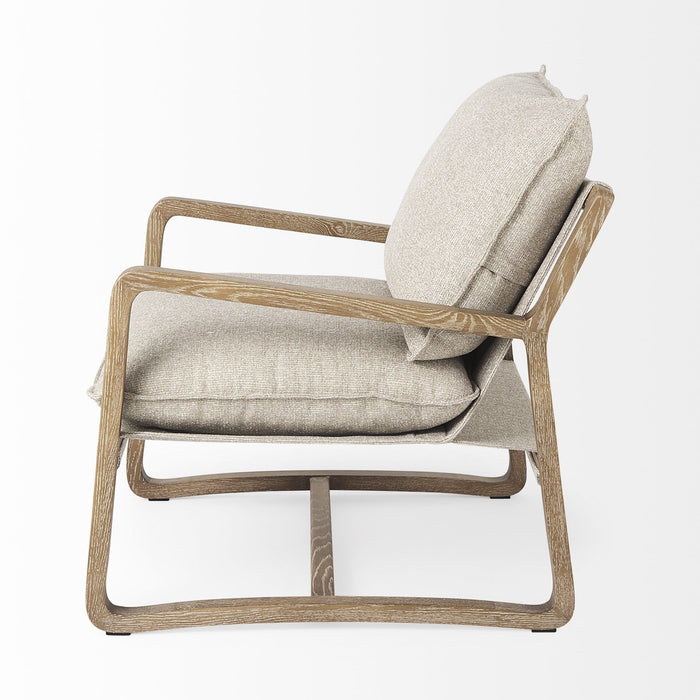 Wood Brown Fabric Lounge Chair - Beige