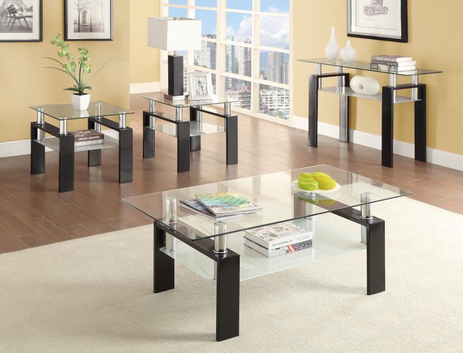 Dyer - Tempered Glass End Table With Shelf - Black - Simple Home Plus