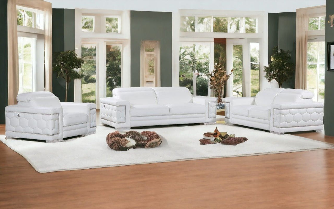 Three Piece Italian Leather Indoor Six Person Seating Set - White