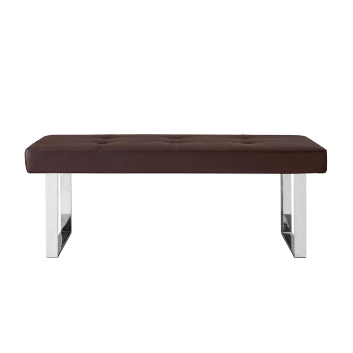 Upholstered Faux Leather Bench - Brown / Silver