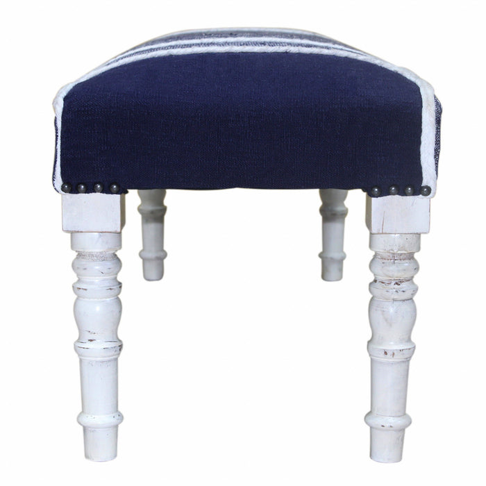 Textural White Leg Upholstered Bench - Blue / Gray