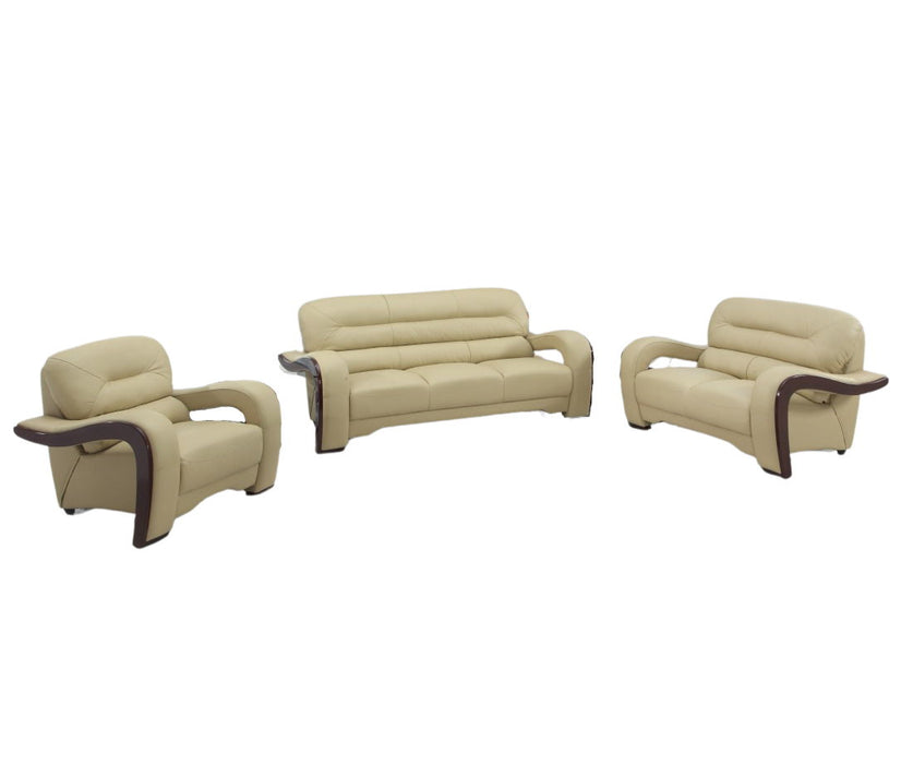 Three Piece Indoor Genuine Leather Six Person Seating Set - Beige