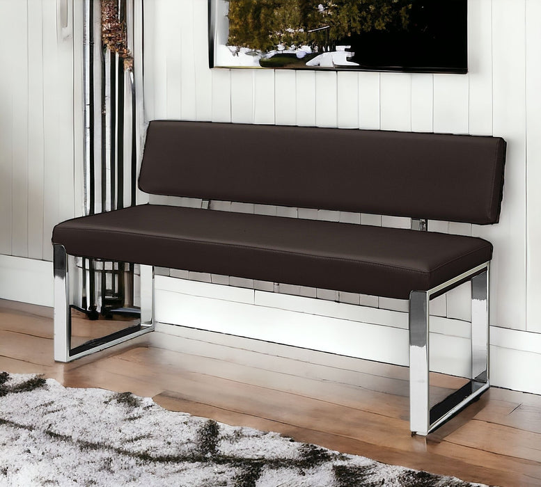 Upholstered Faux Leather Bench - Silver / Brown