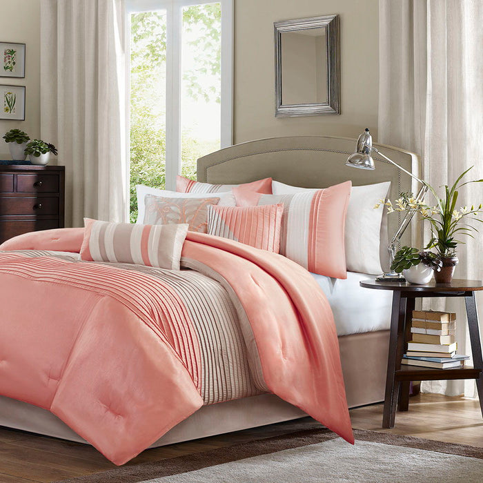 Amherst - Queen Piece Comforter (Set of 7) - Coral