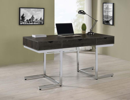 Noorvik - 3-Drawer Writing Desk - Dark Oak And Chrome - Simple Home Plus