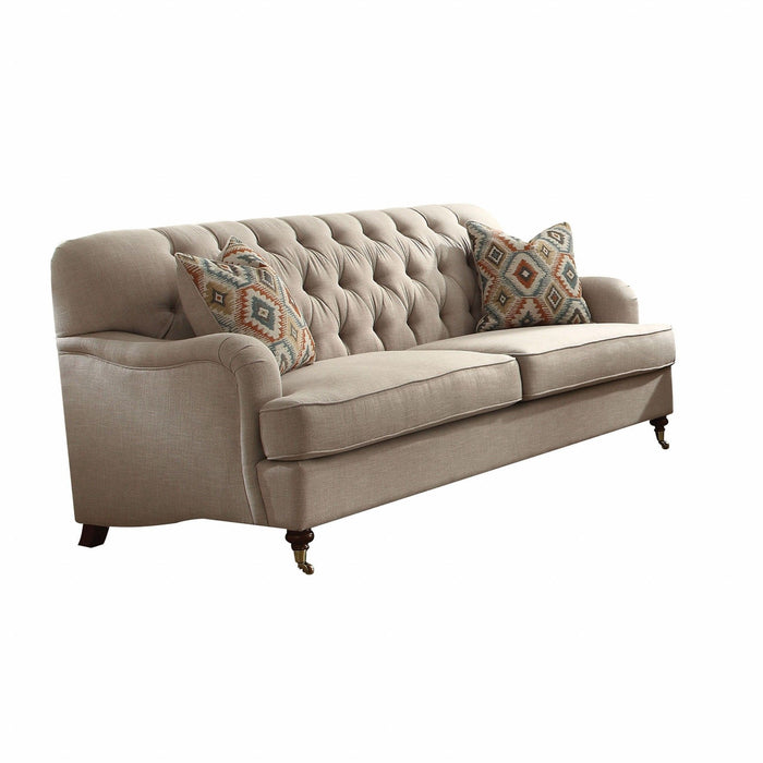 Polyester Blend Sofa And Toss Pillows With Dark Brown Legs - Beige