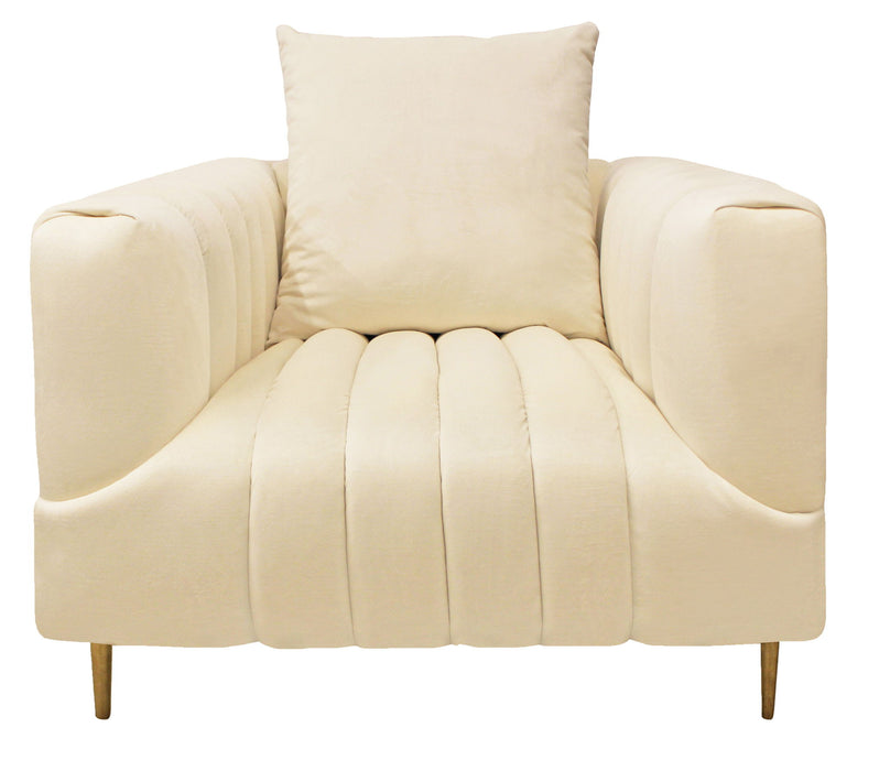 Velvet And Gold Solid Color Lounge Chair - Ivory