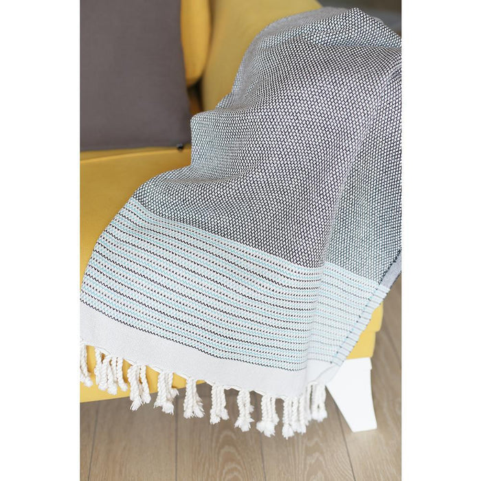 Striped Turkish Towel Or Throw Blanket - Gray / Blue