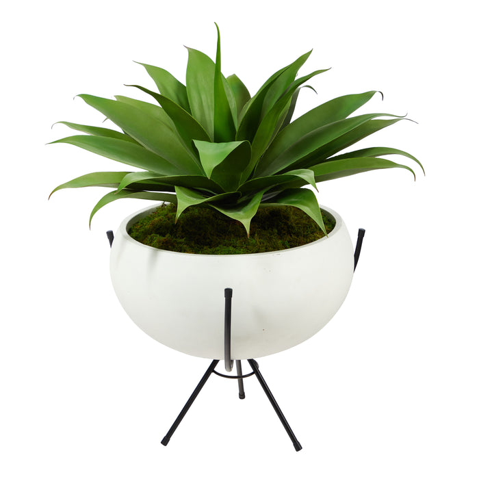 30" Agave Succulent Plant in White Planter with Metal Stand