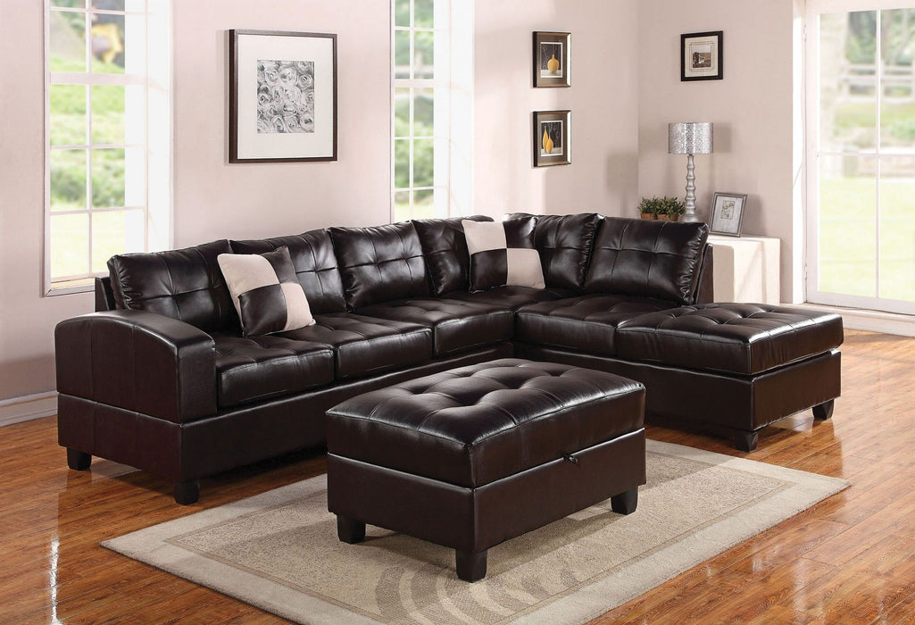 Bonded Leather Reversible Sectional Sofa With 2 Pillows - Black