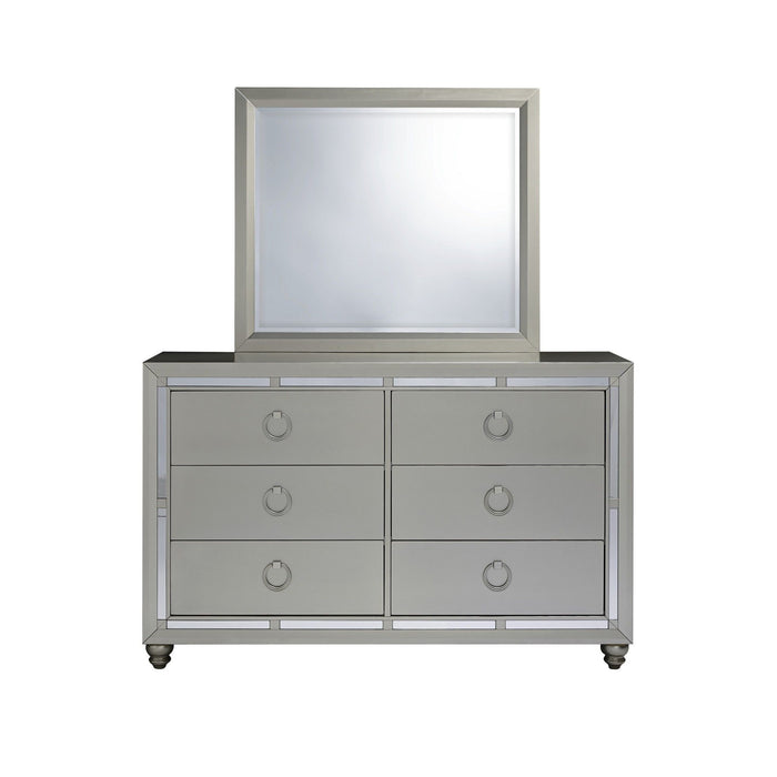 Modern Mirror With Sleek Wood Trim - Silver