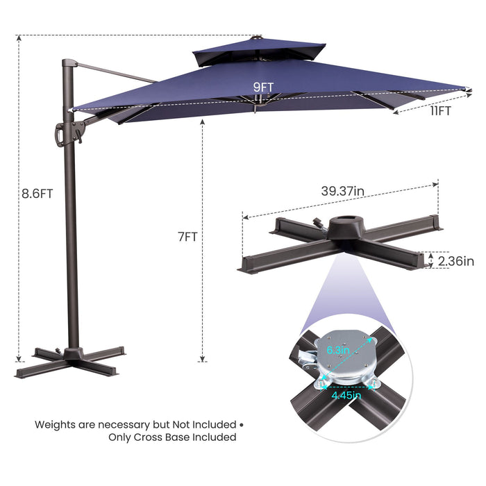 Round, Tilt Cantilever Patio Umbrella With Stand - Navy Blue