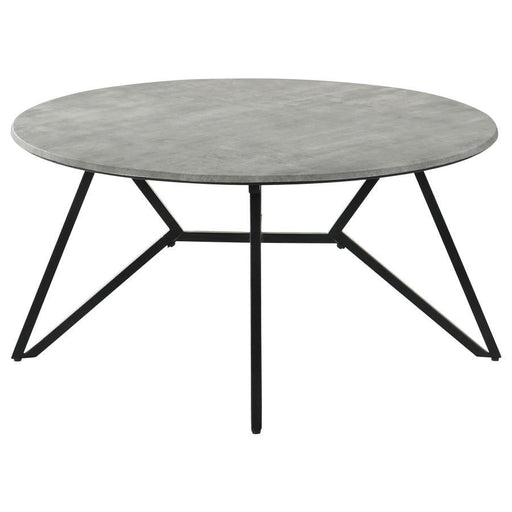 Hadi - Round Coffee Table With Hairpin Legs - Cement And Gunmetal - Simple Home Plus