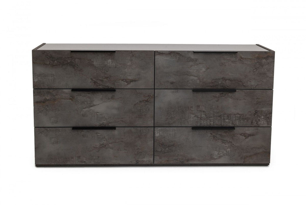 Faux Marble Solid Six Drawer Double Dresser - Gray