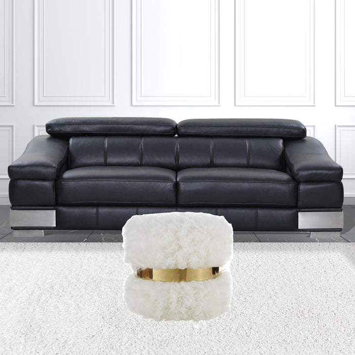 Faux Fur Round Ottoman - Cream