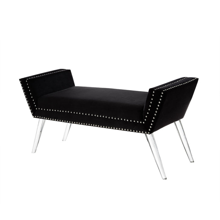 Upholstered Velvet Bench - Black / Clear