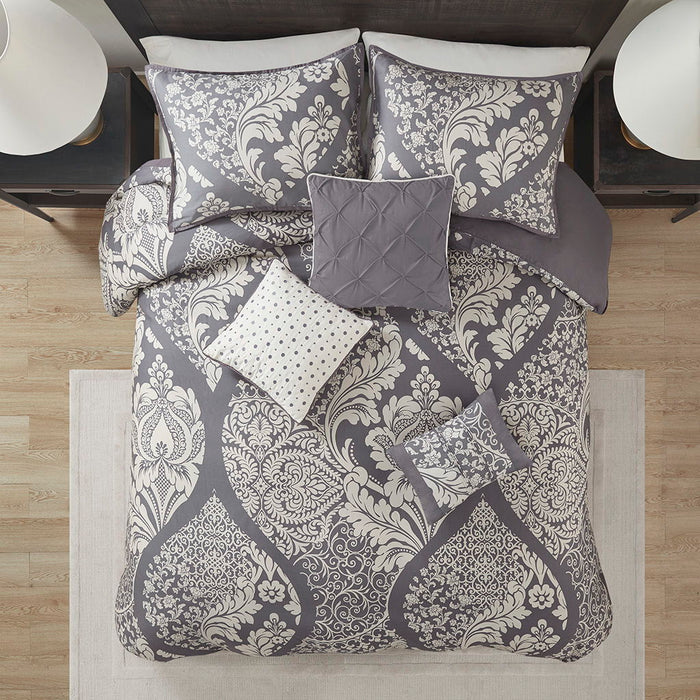 Vienna - King 6 Piece Printed Duvet Cover Set - Gray