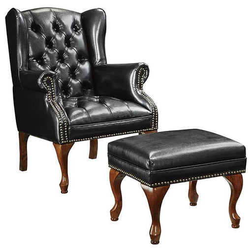 Roberts - Button Tufted Back Accent Chair With Ottoman - Black And Espresso - Simple Home Plus