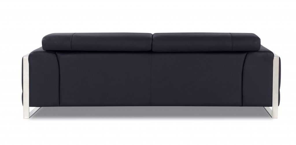 Italian Leather Sofa & Silver Legs - Black