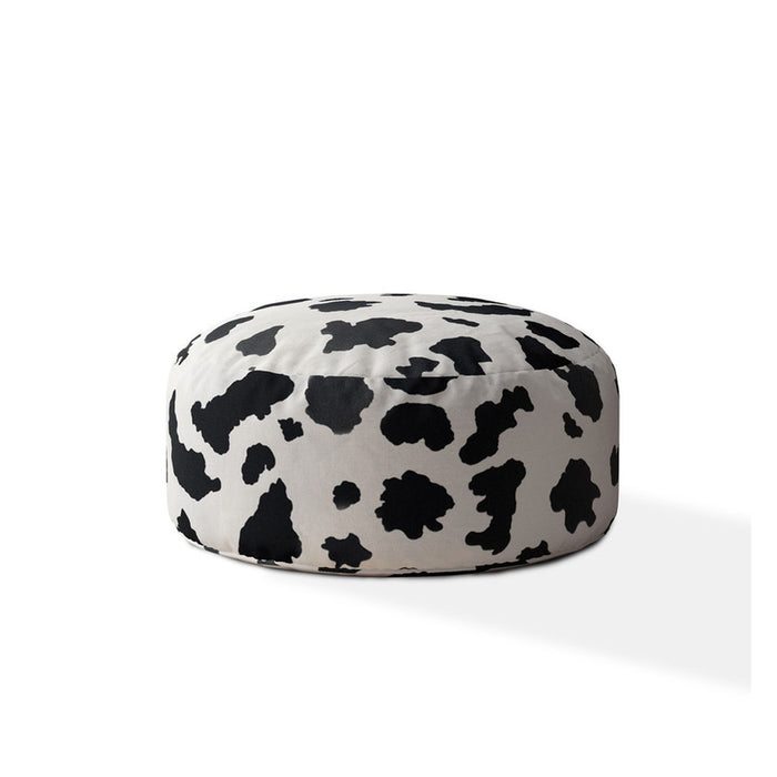 Twill Round Animal Print Pouf Ottoman - Black / White