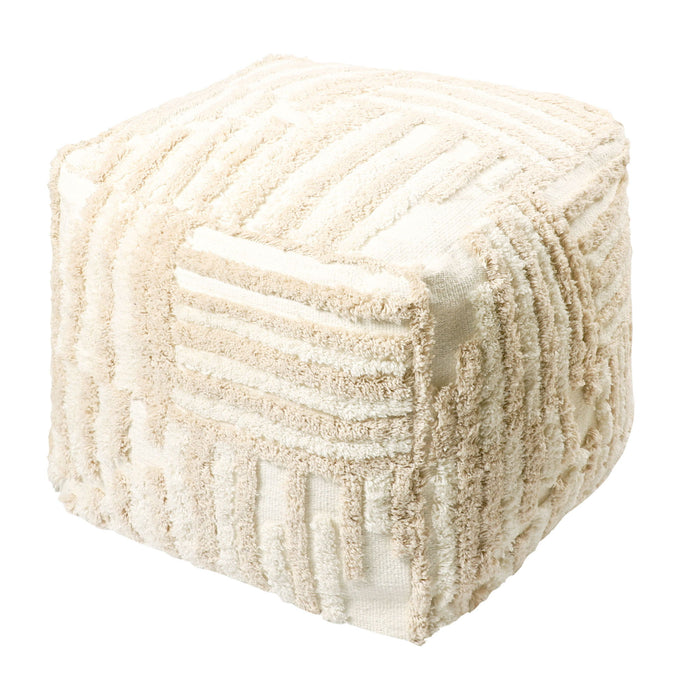 Cotton Cube Striped Pouf Ottoman - Beige