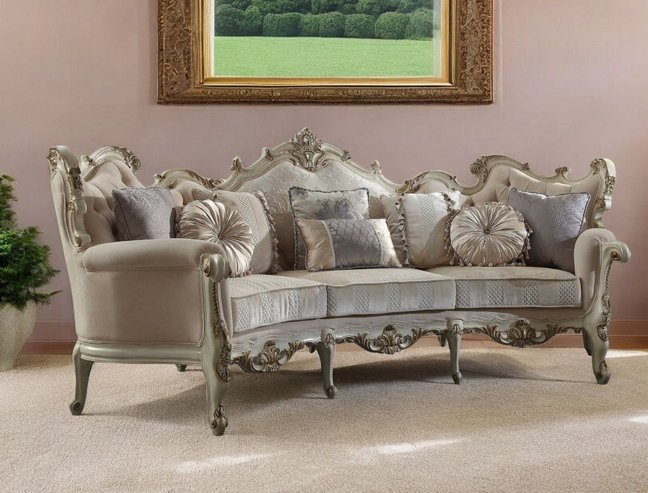 Fabric Striped Sofa With Champagne Legs - Pearl