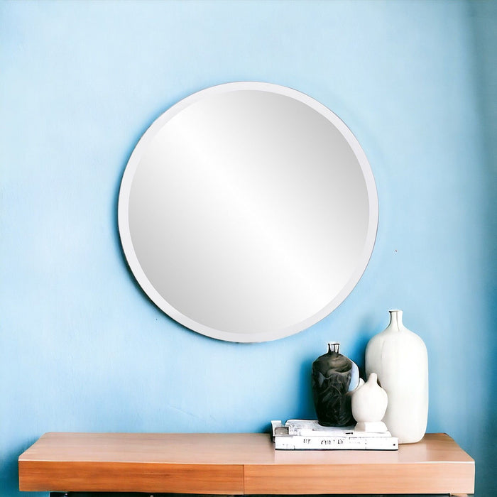 28" X 28" Minimalist Round Mirror With Beveled Edge - Silver