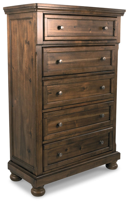 Flynnter - Medium Brown - Five Drawer Chest - Simple Home Plus