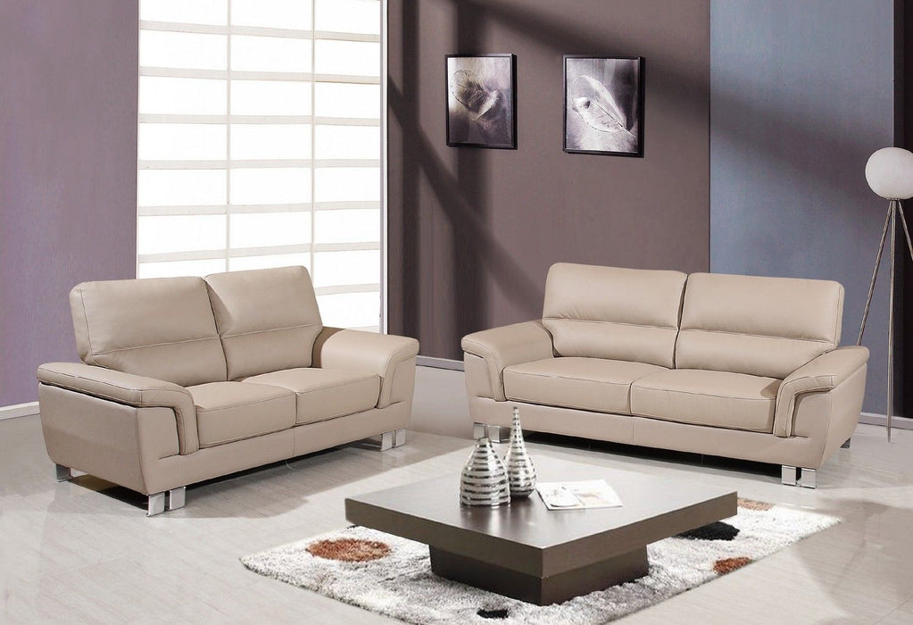 2 Piece Faux Leather Indoor Five Person Seating Set - Beige