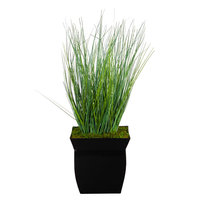 21" Onion Grass Artificial Plant in Black Metal Planter