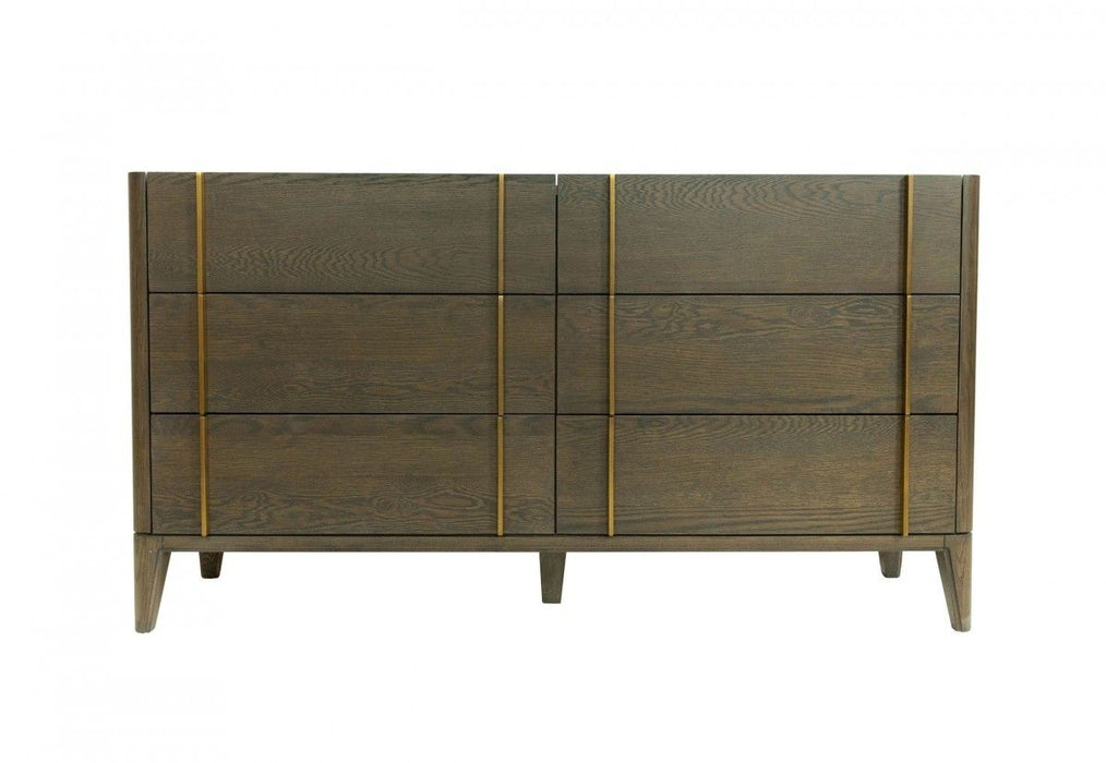 Six Drawer Double Dresser Solid Wood - Dark Brown