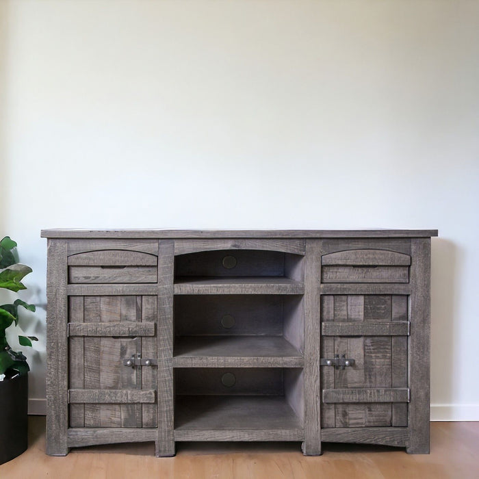 Wood Cabinet Enclosed Storage Distressed TV Stand - Gray