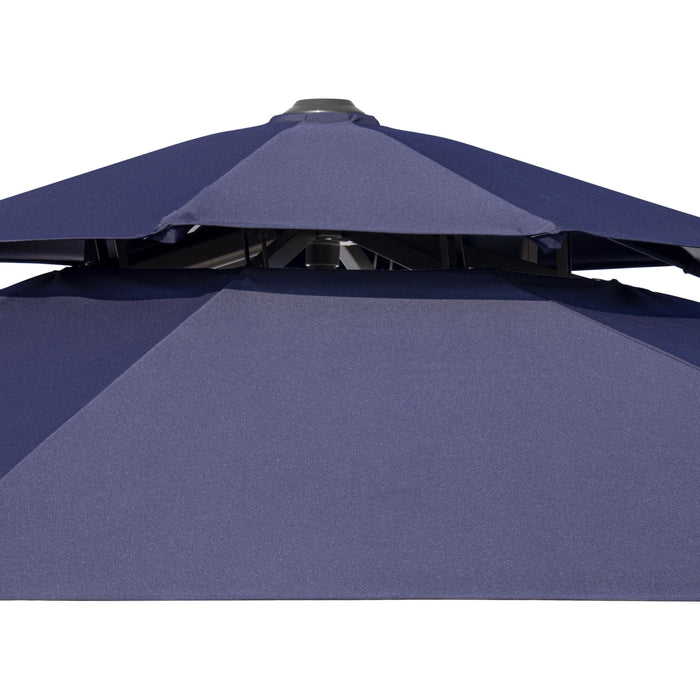 Polyester Round Tilt Cantilever Patio Umbrella With Stand - Navy Blue