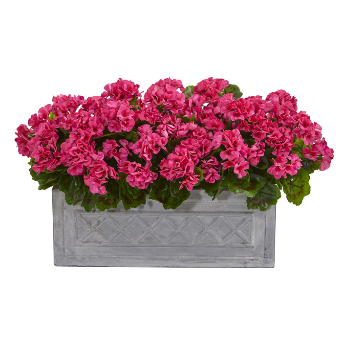 Geranium Artificial Plant in Stone Planter UV Resist Beauty