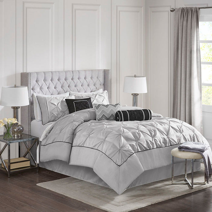 Laurel - California King 7 Piece Tufted Comforter Set - Gray