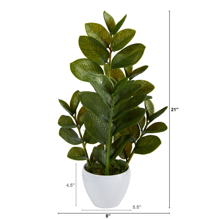 22" Zamioculcas Artificial Plant in White Planter