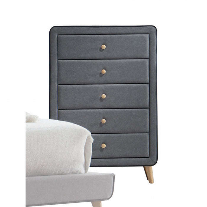 Upholstery 5 Drawer Chest Dresser With Light Natural Legs - Light Gray