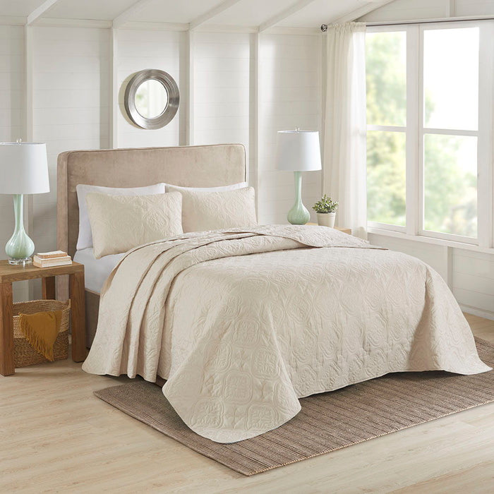 Oakley - King 3 Piece Reversible Bedspread Set - Cream