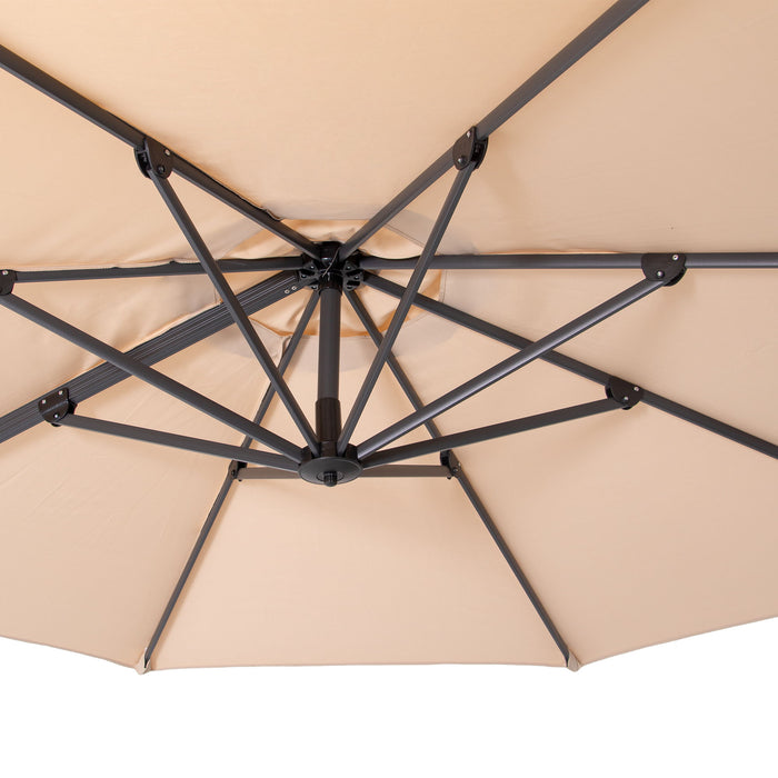 Round Tilt Cantilever Patio Umbrella With Stand - Tan