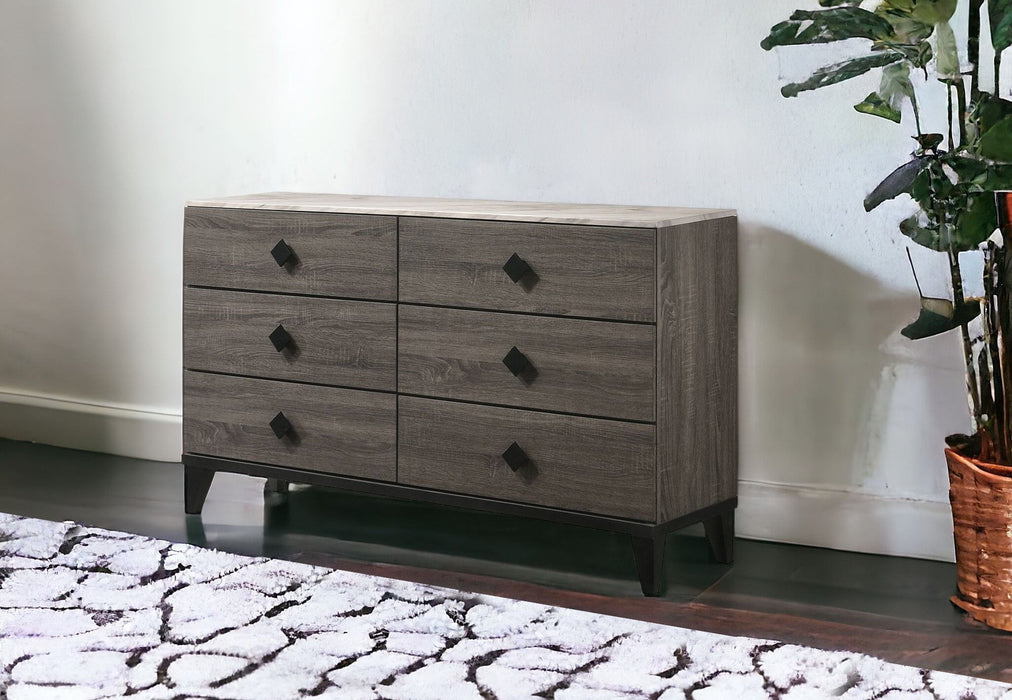 6 Drawer Double Dresser - Gray