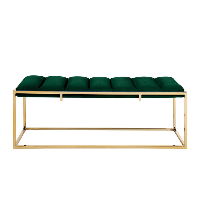 Upholstered Velvet Bench - Gold / Green