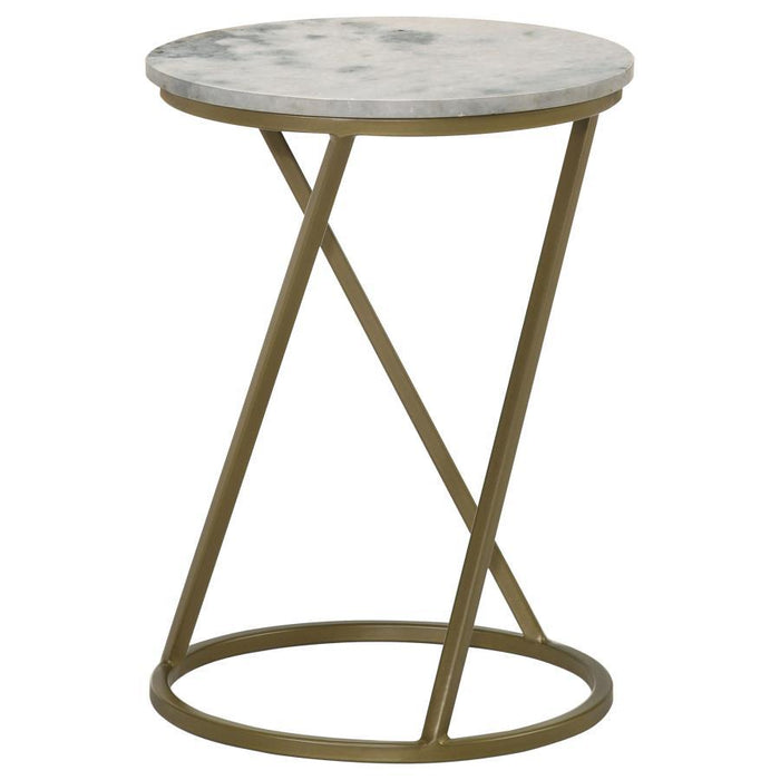 Malthe - Round Accent Table With Marble Top - White And Antique Gold - Simple Home Plus