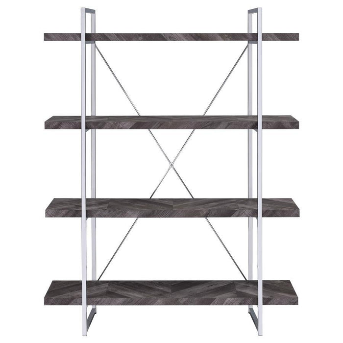 Grimma - 4-Shelf Bookcase - Rustic Gray Herringbone - Simple Home Plus