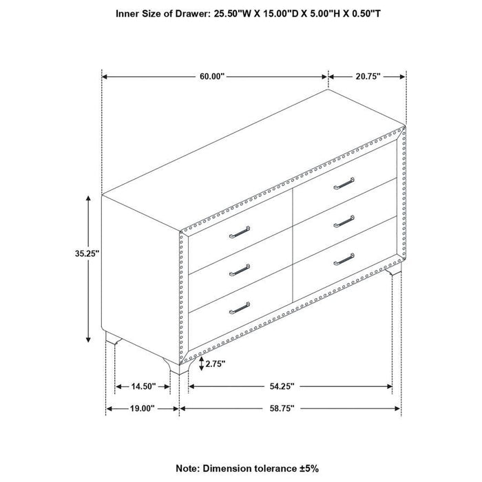 Melody - 6-Drawer Upholstered Dresser - Simple Home Plus