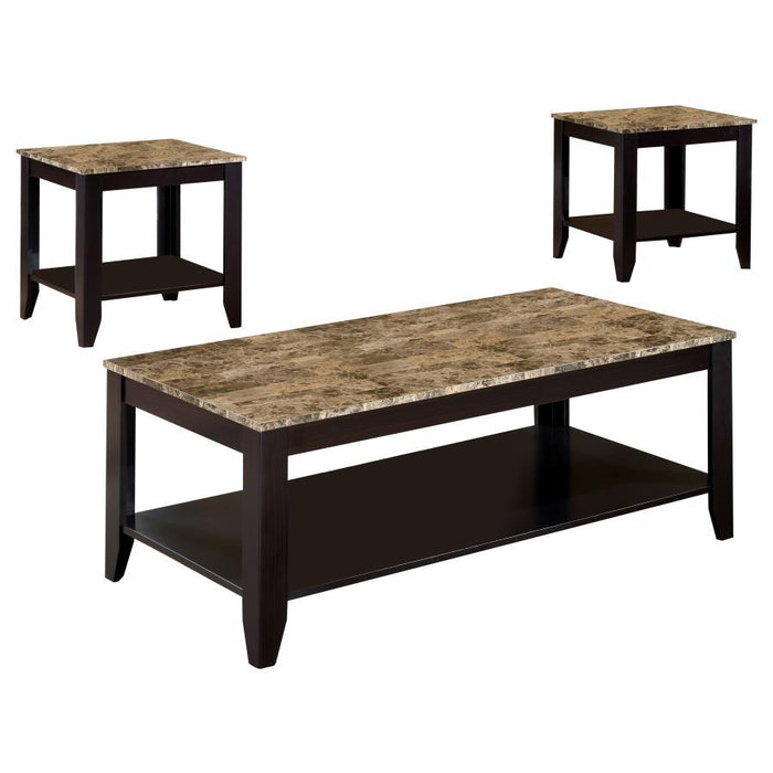 Flores - 3 Piece Occasional Table Set With Shelf - Cappuccino - Simple Home Plus