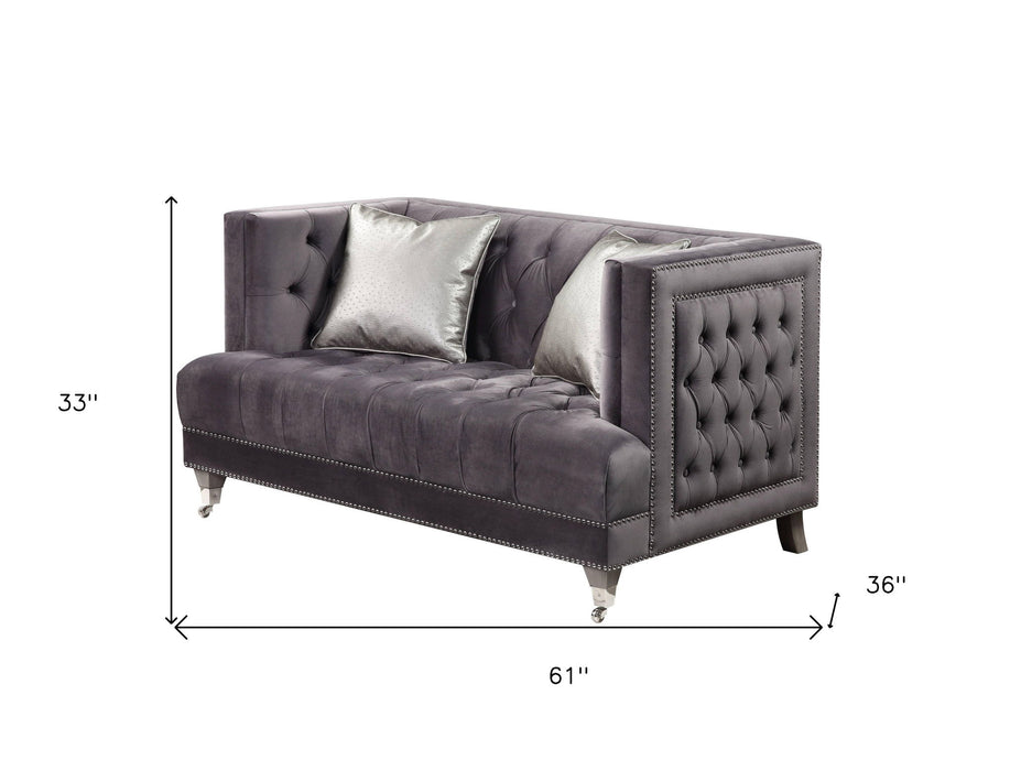 Velvet Loveseat And Toss Pillows - Gray / Silver