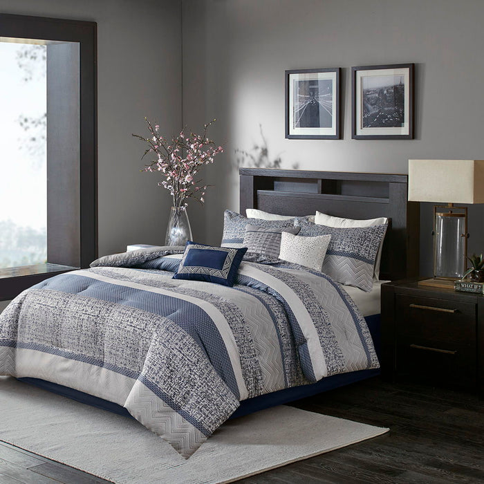 Rhapsody - King 7 Piece Comforter Set - Navy