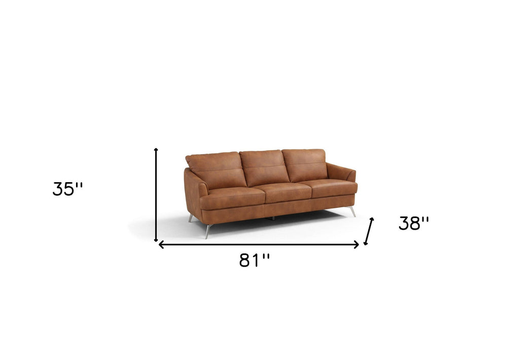 Leather Sofa With Black Legs - Camel